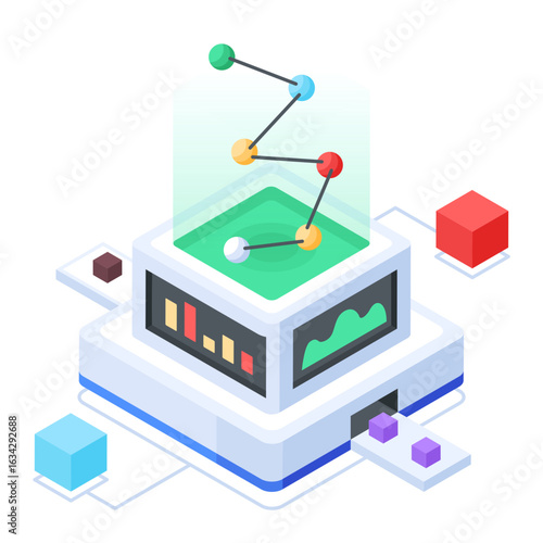 Abstract Digital Data Processing Platform with Network Connections and Visual Analytics Illustration