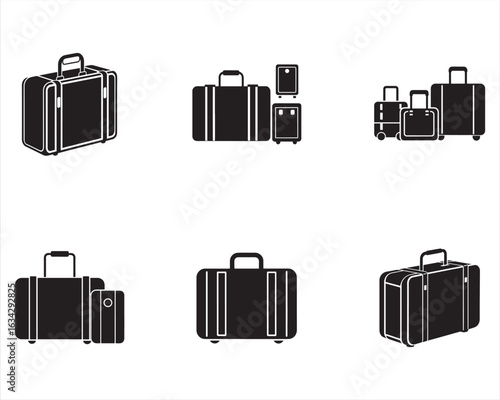 Suitcase and luggage icon set travel baggage and luggage vector illustration collection in black and white silhouette styles