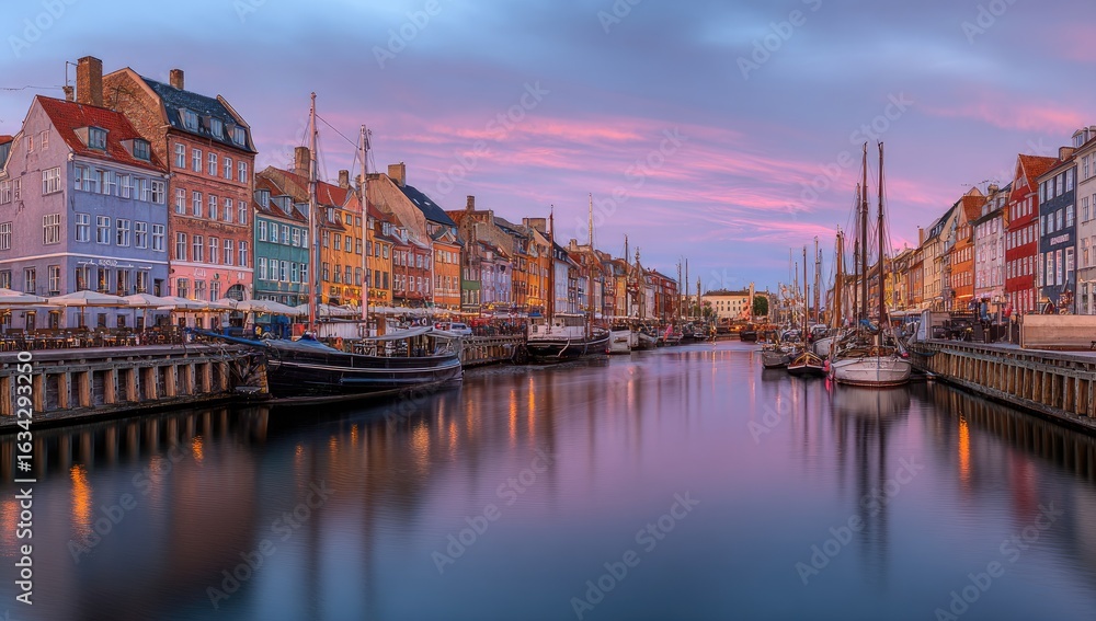 Fototapeta premium Colorful canal scene at sunset