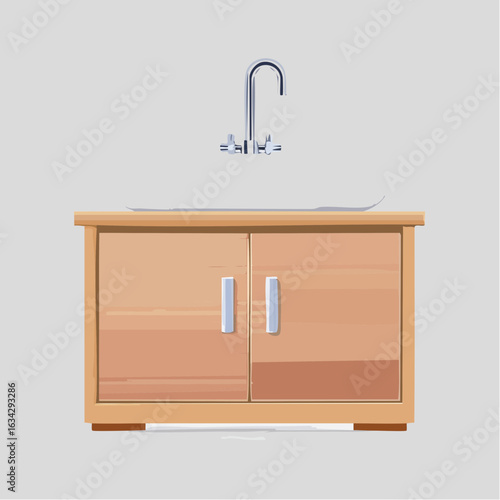 Ein modernes Waschbecken mit rechteckiger Form, integriert in einen schlichten Unterschrank mit Schublade.