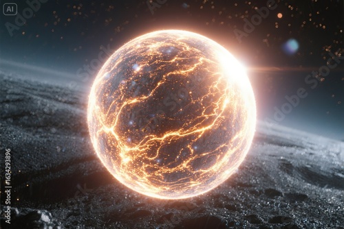 Luminous Orb Pulsing in Grainy Space
