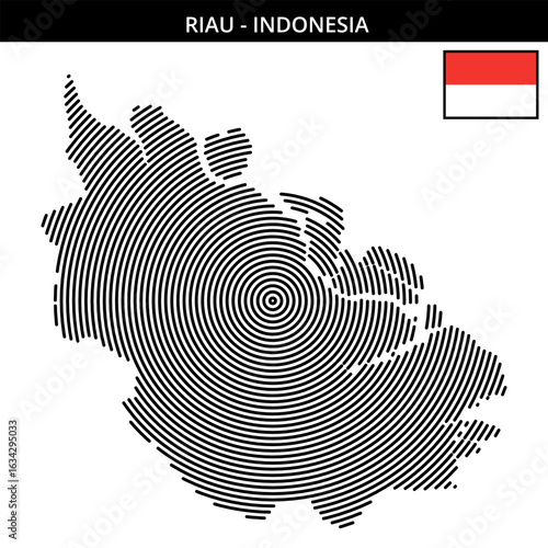 Riau Indonesia map with concentric circular design and country flag