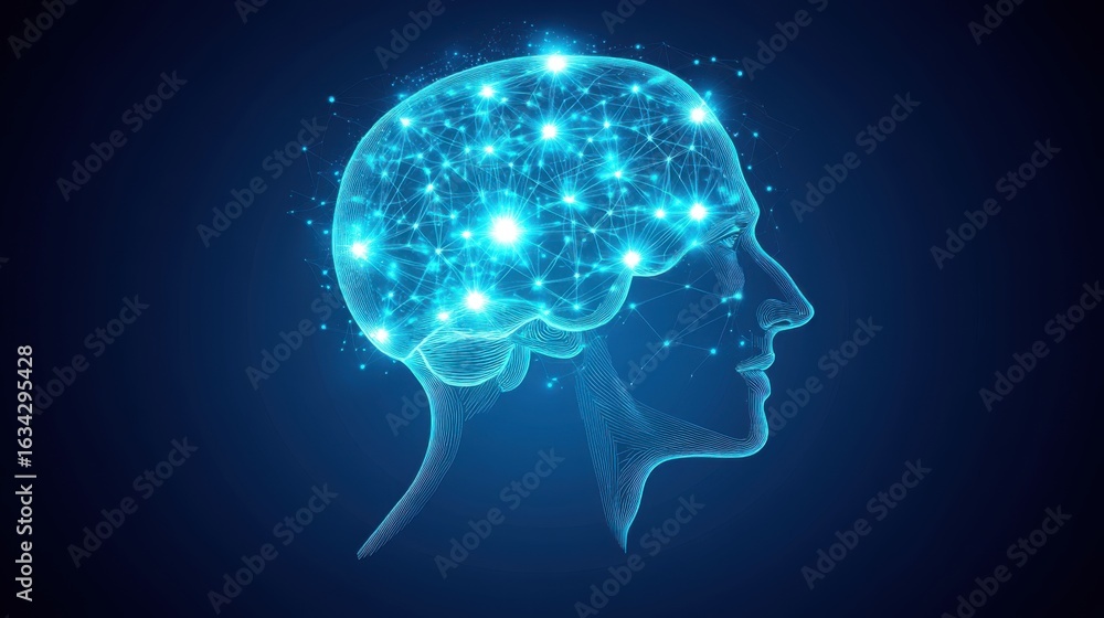 Obraz premium Human brain glowing with futuristic network of connections