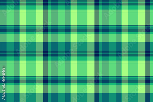 Various check seamless fabric, horizon plaid pattern tartan. Table cloth background vector texture textile in green and teal colors.