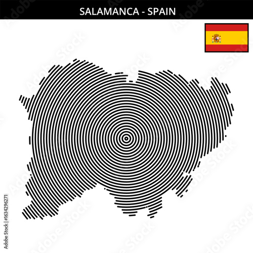 Geographical map of Salamanca with concentric circles and flag