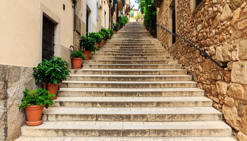Obraz premium Winding stone steps ascend through old town