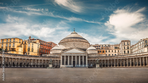 Piazza del Plebiscito and the Basilica of San Francesco di Paola in Naples, Italy