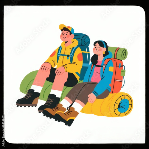 Vector Illustration Backpacker Resting