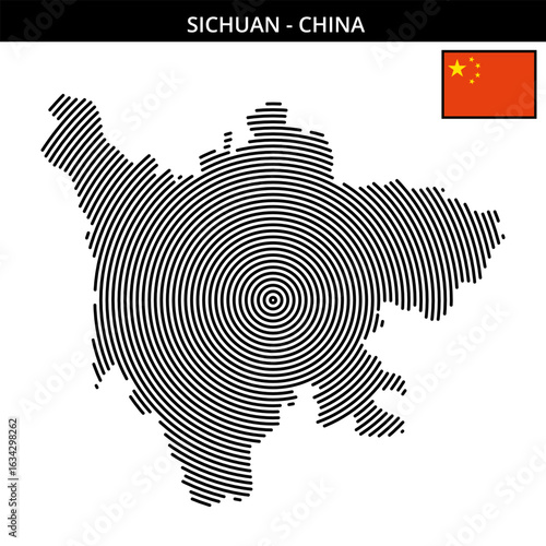 Geographical map outline of Sichuan China with flag