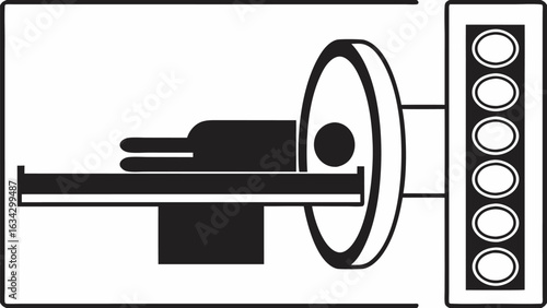 Illustration showing a medical mri scanner with a patient lying on the table inside the machine for scan silhouette