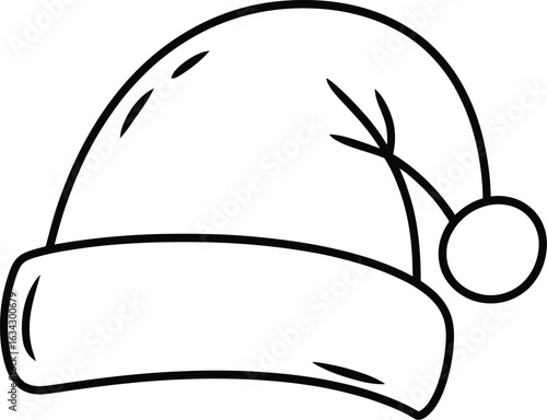 A simple black and white line drawing of a santa hat with a fluffy pompom