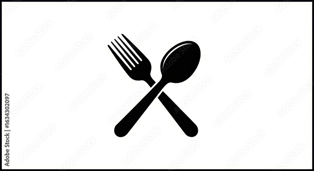 Fototapeta premium Minimalist icon depicting a crossed fork and spoon, symbolic of dining or culinary themes