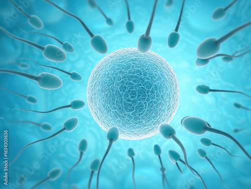This educational content illustrates the interaction between sperm and egg cells, emphasizing the reproductive process and its significance in human biology and development