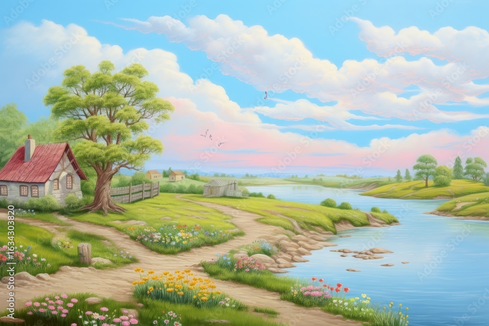 Fototapeta premium Landscape of summer painting architecture outdoors.