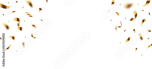 Gold confetti. Falling shiny golden confetti isolated on transparent background.