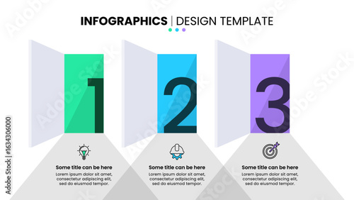 Infographic template. 3 open doors with numbers and icons