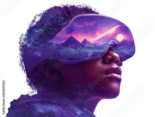 Woman VR Headset Cosmic Dreamscape