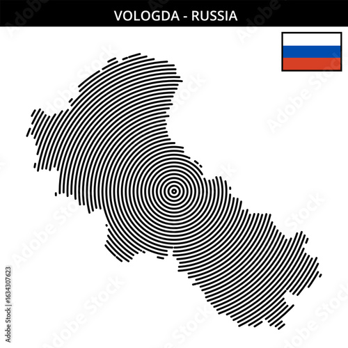 Maps of Vologda Russia with concentric outlines and flag
