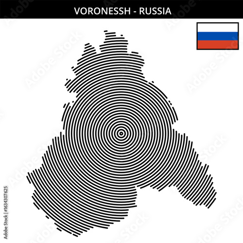 the geographical map of Voronessh Russia with its flag
