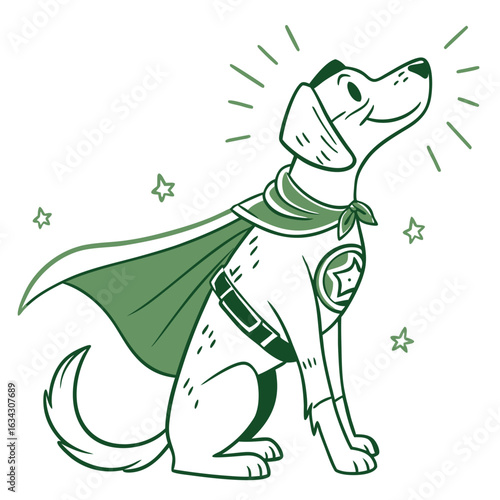Whimsical Superhero Dog Illustration Standing Proudly With Cape and Radiant Confidence