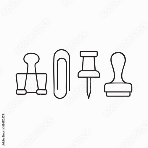 Office Fastener and Stamp Line Icons