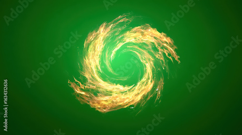 Powerful fire flame swirl floating in abstract space. This magical energy effect looks intense and dramatic, perfect for green screen background composition