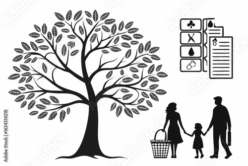 Vector art of gardening tools and gardener working in the garden isolated on white background