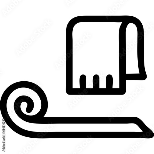 A towel for yoga with a leaf on it. The towel is hanging on a rack