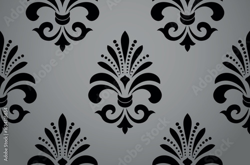 Wallpaper in the style of Baroque. Gray and black floral ornament. Seamless vector background. Graphic pattern for fabric, wallpaper, packaging. Ornate Damask flower illustration