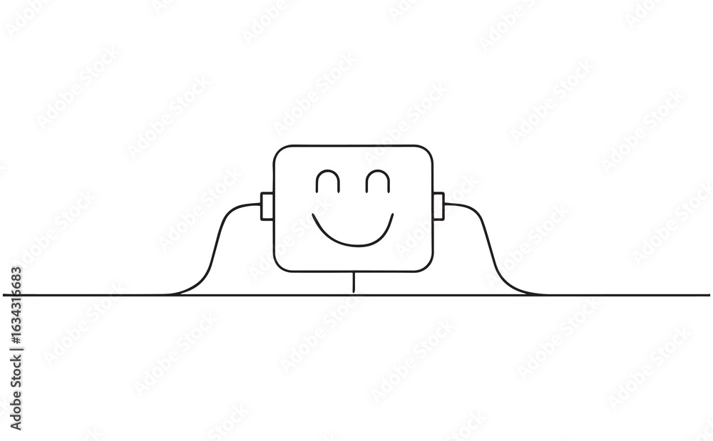 Obraz premium Smiling robot face icon vector, line art style