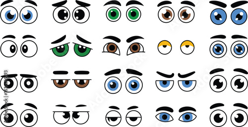 Set of Cartoon Eyes with Diverse Expressions Vector Illustration - A Collection of Funny and Expressive Eyes for Character Design and Animation Projects