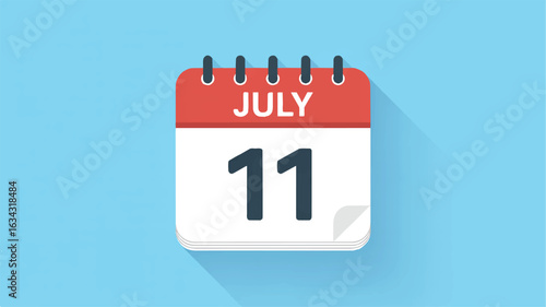 A flat design digital calendar 11 july icon on a light blue background.