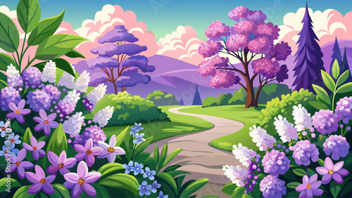 Lilac spring flowers bunch violet art design background. Blooming violet lilac flowers in a garden