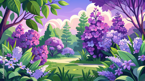 Lilac spring flowers bunch violet art design background. Blooming violet lilac flowers in a garden