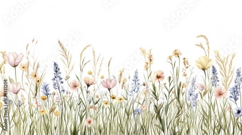 Summer wildflower flowers grass illustration.