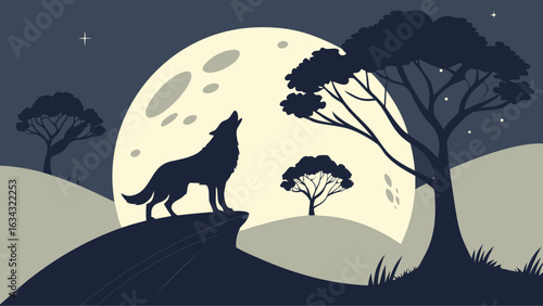 A bold vector of a wolf howling at night on a cliff with moonlight accents—great for wildlife stories, eco designs, and animal awareness.