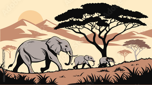 Powerful vector of a walking elephant with bold outlines, ideal for educational materials, eco posters, and wildlife conservation themes.

