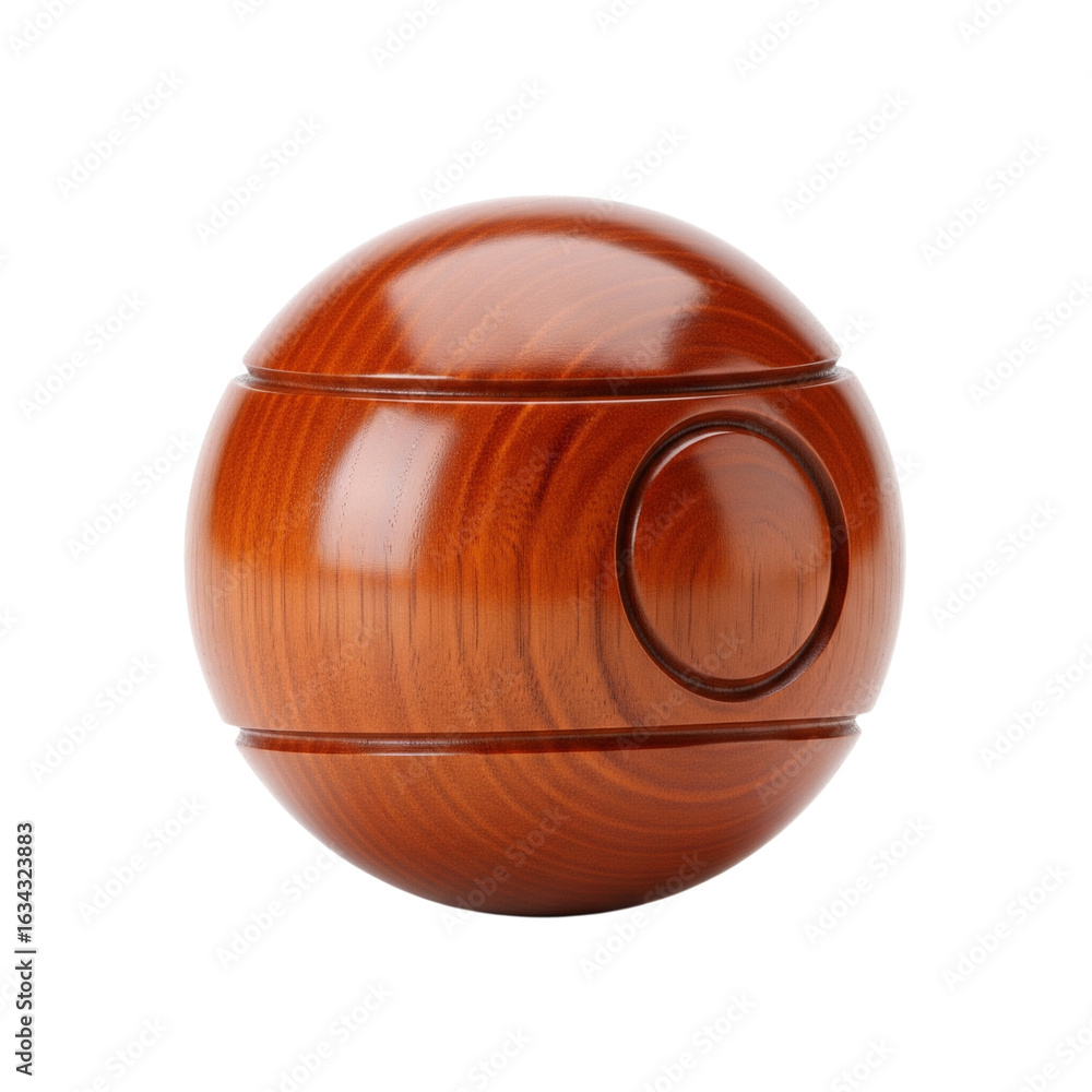 Fototapeta premium Elegant polished wooden sphere with circular detail showcasing natural grain and smooth finish