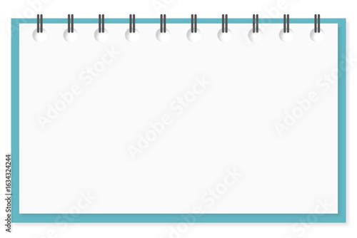 Flat design vector illustration of a horizontal notebook page template with light blue border and black double spiral binding (水色の枠と黒いダブルリング綴じが特徴の横長ノート用紙テンプレートのフラットデザインベクターイラスト)