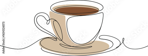 Elegant continuous line art of a coffee cup and saucer drink beverage