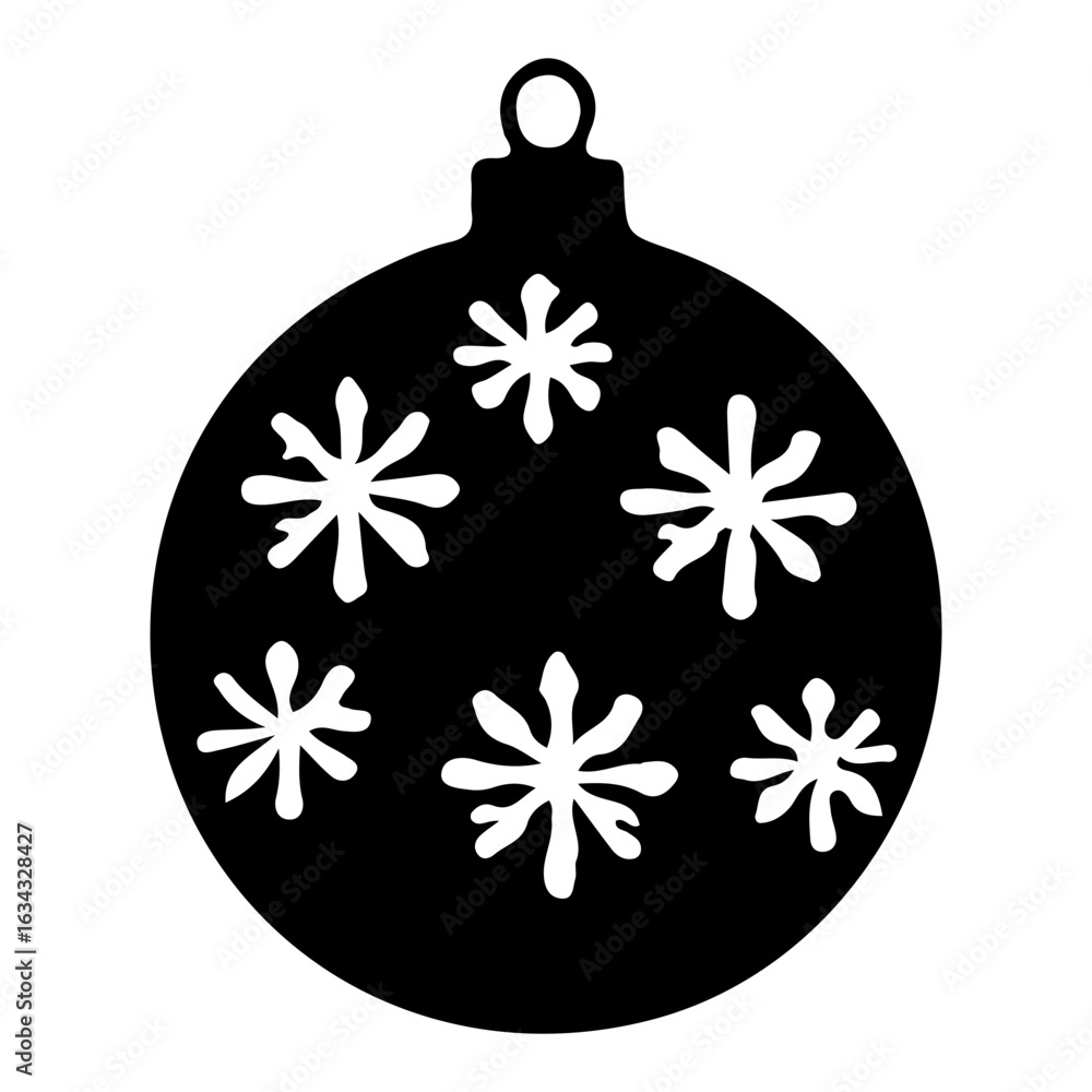 Fototapeta premium Black silhouette of a Christmas bauble with snowflake cutouts on a white background
