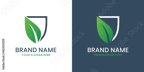 Shield leaf logo for nature protection