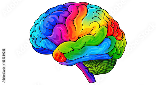 Detailed Human Brain Vector Illustration with Multicolor Abstract Organic Shapes Modern Educational Design