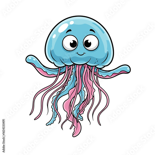 Cute cartoon jellyfish character smiling