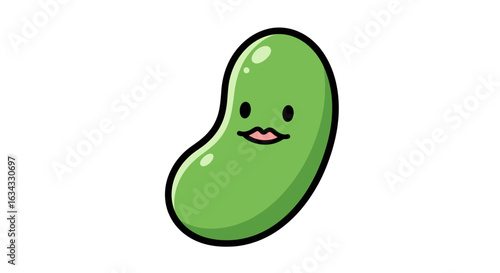 Minimalist Cute Vector Illustration of Green Bean Character with Simple Facial Features
