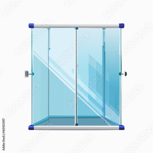 Eine gerade, rahmenlose Glasduschwand mit Halterung an einer Seite – schlicht und transparent illustriert.