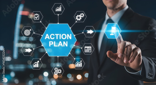 Modern business strategy visualization with action plan for success and reaching goals quickly