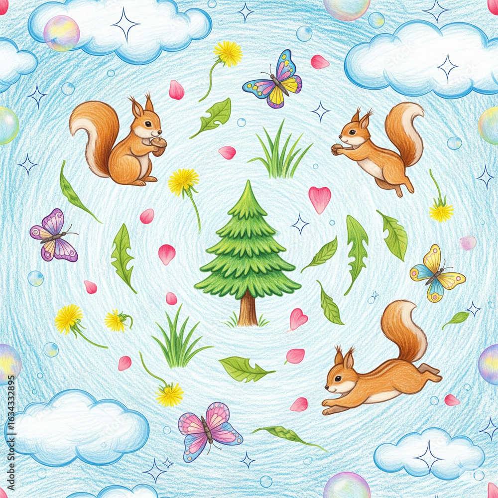 Obraz premium Seamless rainbow and clouds pattern 18