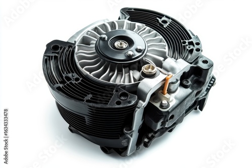 Close up of a small engine component isolated on white background