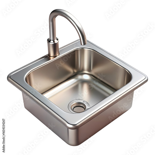 Stainless steel sink isolated on transparent background